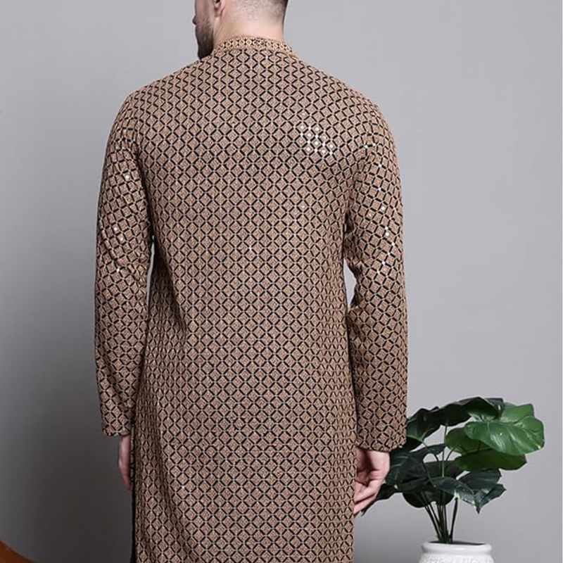 Mens Sequin Embroidered Pure Cotton Kurtas