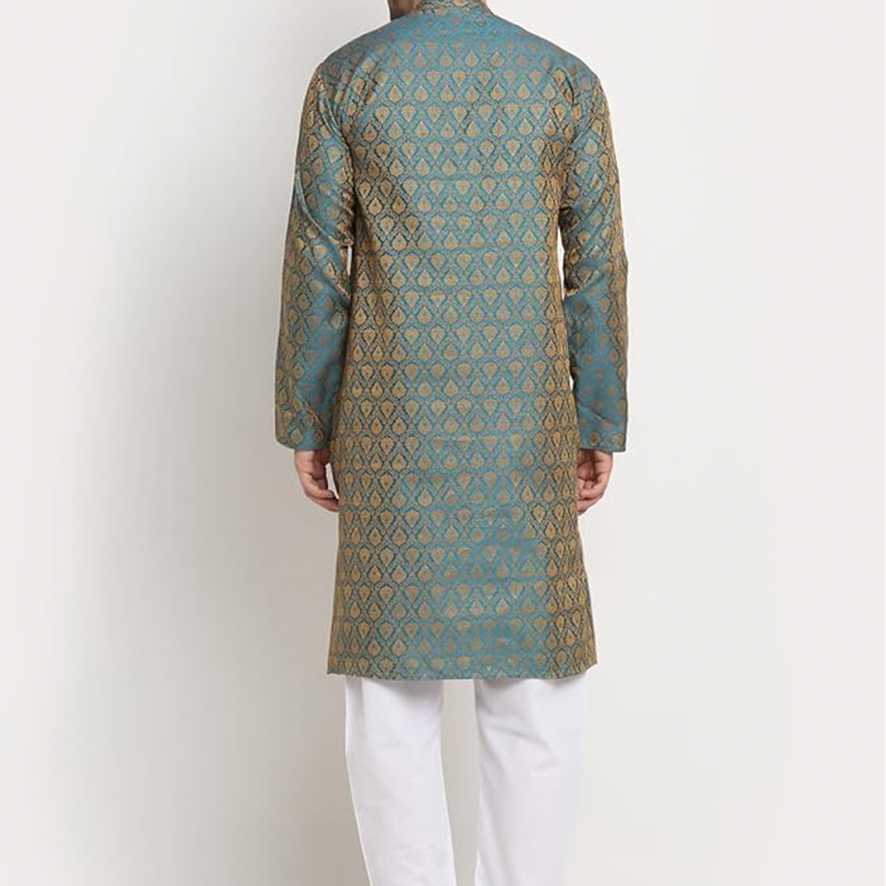 Men Silk Blend Jacquard Paisley Kurta & Churidar Set