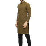 Mens' Solid Cotton Long Kurta_Mehandi